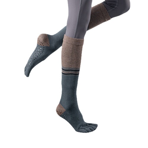 Yoga socks, professional yoga socks, mid-length autumn and winter five-finger non-slip warm cotton, Pilates indoor special
