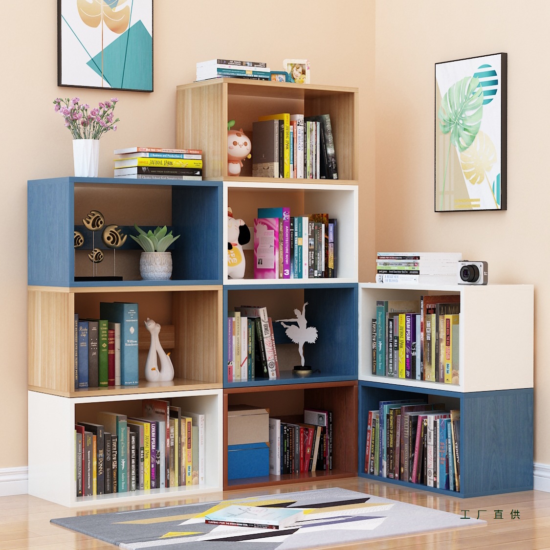 Simple Modern Floor-Standing Bookshelf Storage Rack Living Room Bedroom Home Student Combination Bookcase Children's Simple Storage Rack