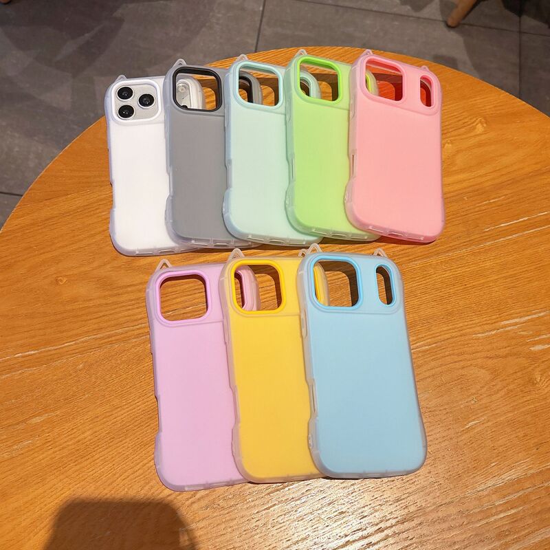 Foreign Trade Suitable for Apple 17Pm Cute Iphone11 Jelly Cat Ear 16Pro Two-In-One Solid Color 15P Mobile Phone Case Foreign Trade Suitable for Apple 17Pm Cute Iphone11 Jelly Cat Ear 16Pro Two-In-One Solid Color 15P Mobile Phone Case