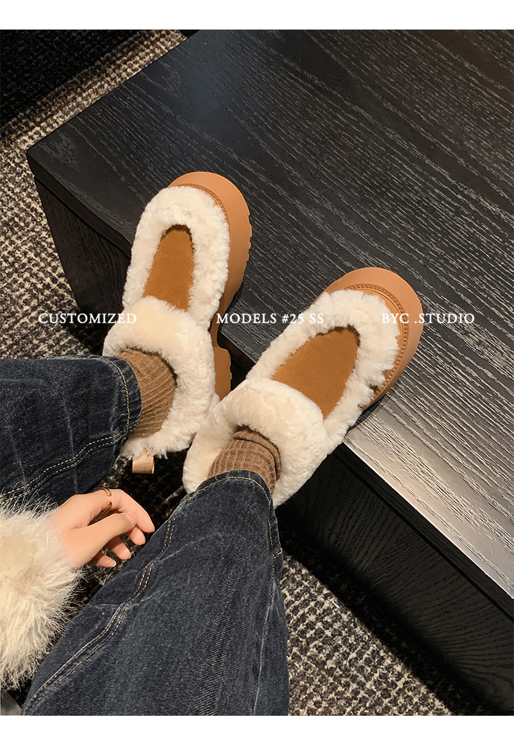Boot tuyết nữ da cừu một mảnh gót cao lót lông dày giữ ấm — màu nâu chi tiết 12