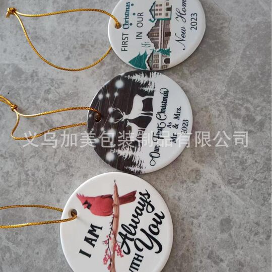 Amazon round Christmas hanging piece ceramic double-sided frosted porcelain glossy decoration hanging piece factory wholesale