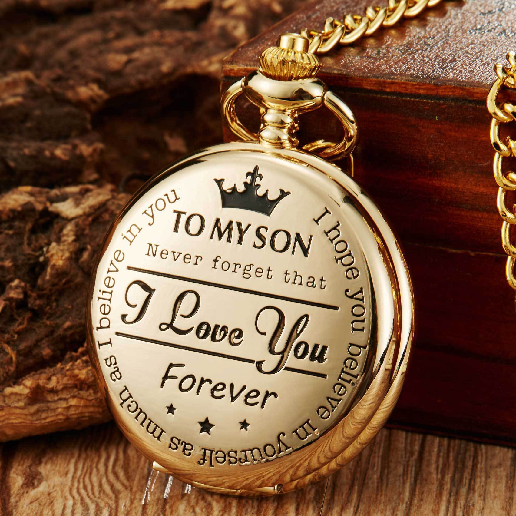 TO MY SON LOVE FOREVER vintage pocket watch - silvery