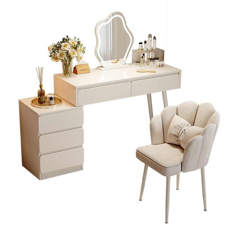 Tocador Dormitorio Mesita de noche moderna simple Mesa de tocador Gabinete de almacenamiento Estilo crema todo en uno 2023 Nueva mesa de maquillaje