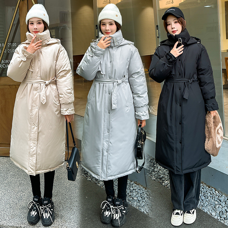 2024 ropa de invierno nuevo comercio exterior moda coreana larga cintura gruesa ropa de algodón de la universidad cinturón abrigo abrigo abrigo image 1