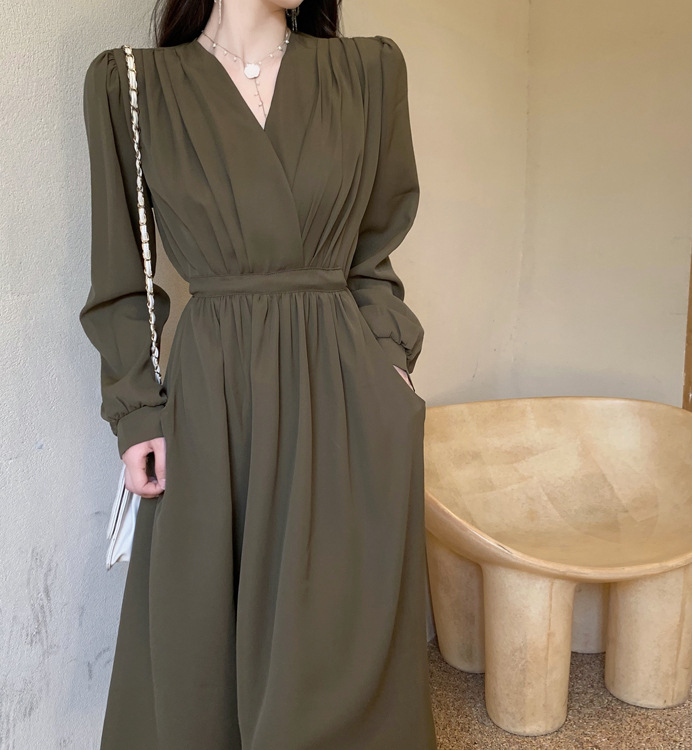 GraceChic Plus Size Damenbekleidung Herbst Neu Französischer V-Ausschnitt Taillenformende Ärmel für Damen, Bauch kaschierend Schlankmachend_voghion.com