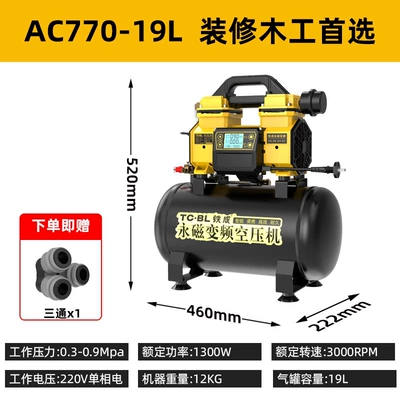 Tiecheng Variable Frequency Air Compressor Portable Small Oil-Free Silent Air Pump Woodworking Spray Paint High Pressure 220V Air Compressor (Hava kompressorları) - ac770-19l-with-lcd-adjustable
