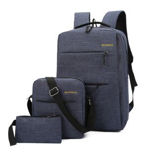 2020USB charging computer bag three-piece business backpack backpack men's canvas bag student bag wholesale