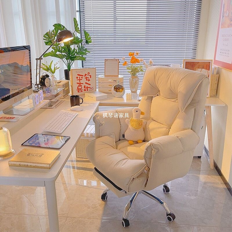 Fengqinyu Lazy Computer Chair for Home Use, Comfortable Reclining Office Chair, Suitable for Girls' Bedroom, Dormitory Sofa Chair with Backrest
