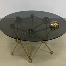 北欧简约不锈钢玻璃面茶几 小户型客厅几何设计圆形餐桌