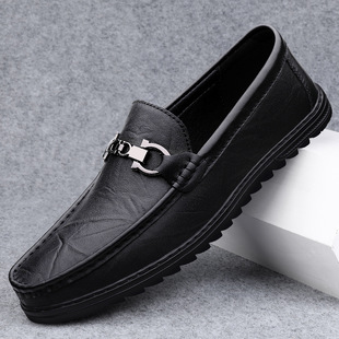 Broken Size Men's Shoes Cowhide Breathable Casual Leather Shoes Soft Leather Soft Bottom Bean Shoes Driving Lazy Shoes