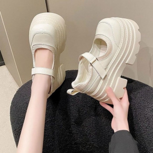 10cm High Heels Wedding Shoes Women's Platform Thick Bottom Main Wedding Dress Artifact Wedding Bridal Shoes One Word Buckle Belt Mary Jane Shoes