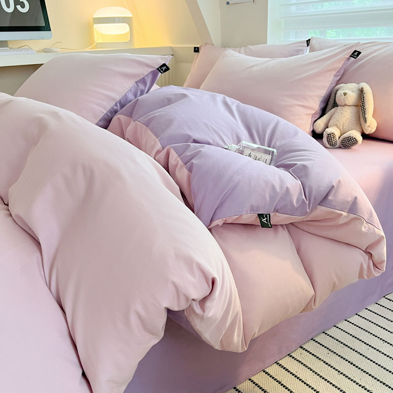 Cama de algodón de clase A para madres y bebés, ropa de cama de cuatro piezas, ropa de cama de color sólido, ropa de cama, dormitorio de estudiantes, tres piezas