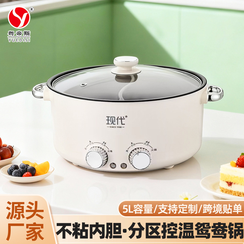 现代鸳鸯电锅多功能涮煮一体电火锅分区控温大容量不粘电煮锅礼品