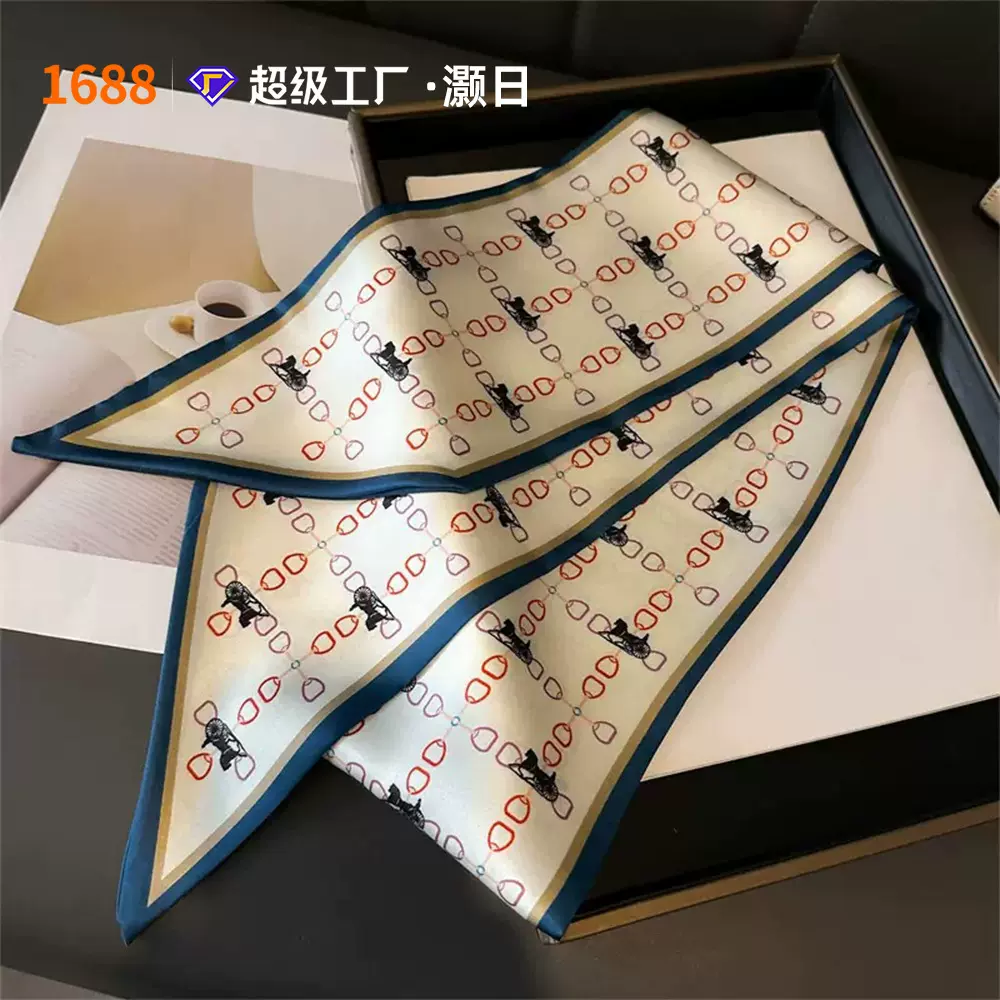 丝巾女斜角巾长款仿真丝双层围巾印花百搭领巾衬衫搭配领带巾轻奢