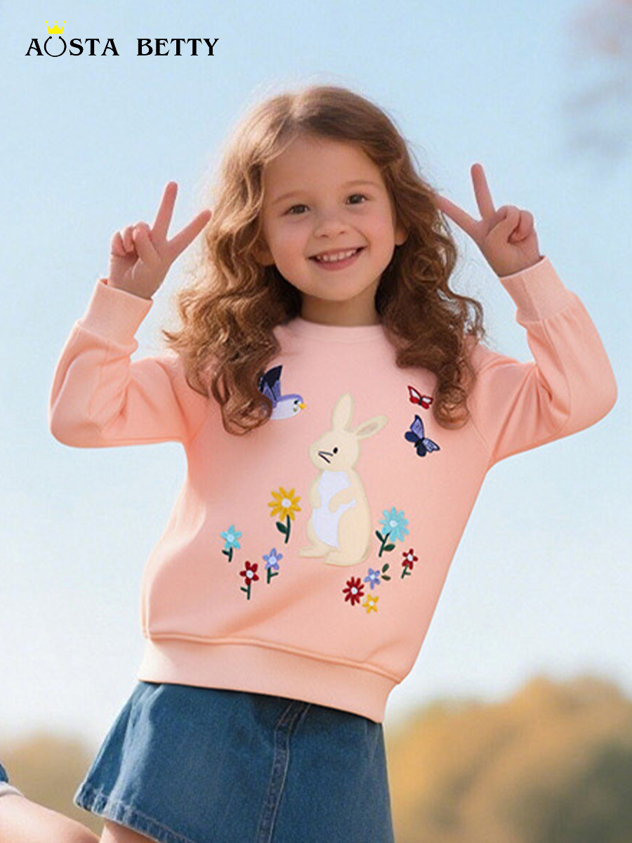 Suéter de niña bordado de conejo de moda de estilo europeo y americano otoño nuevo suéter para niños suéter de punto de algodón para niños pequeños y medianos image 1