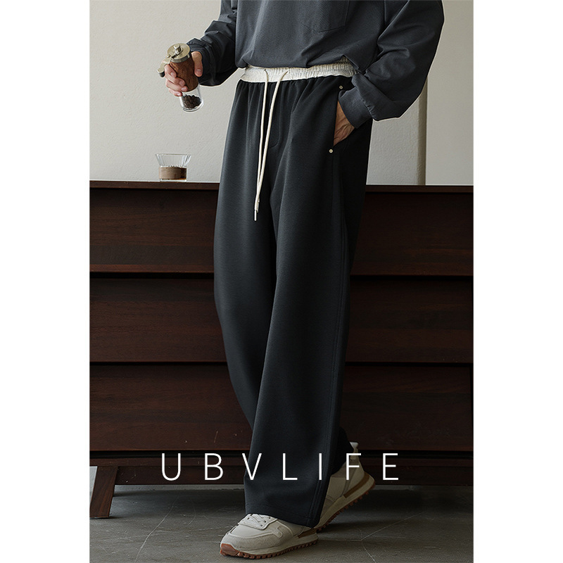 [Urban Light Travel] Contrast Color Air Cotton Straight Wide Leg Pants for Men 2025 Autumn Breathable Draped New Casual Pants
