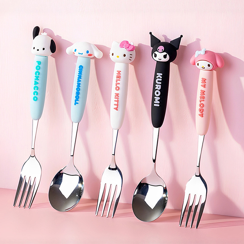 Authentic Sanrio Creative Tableware Hello Kitty Spoon Kuromi 304 Stainless Steel Spoon and Fork Set for Kidsren