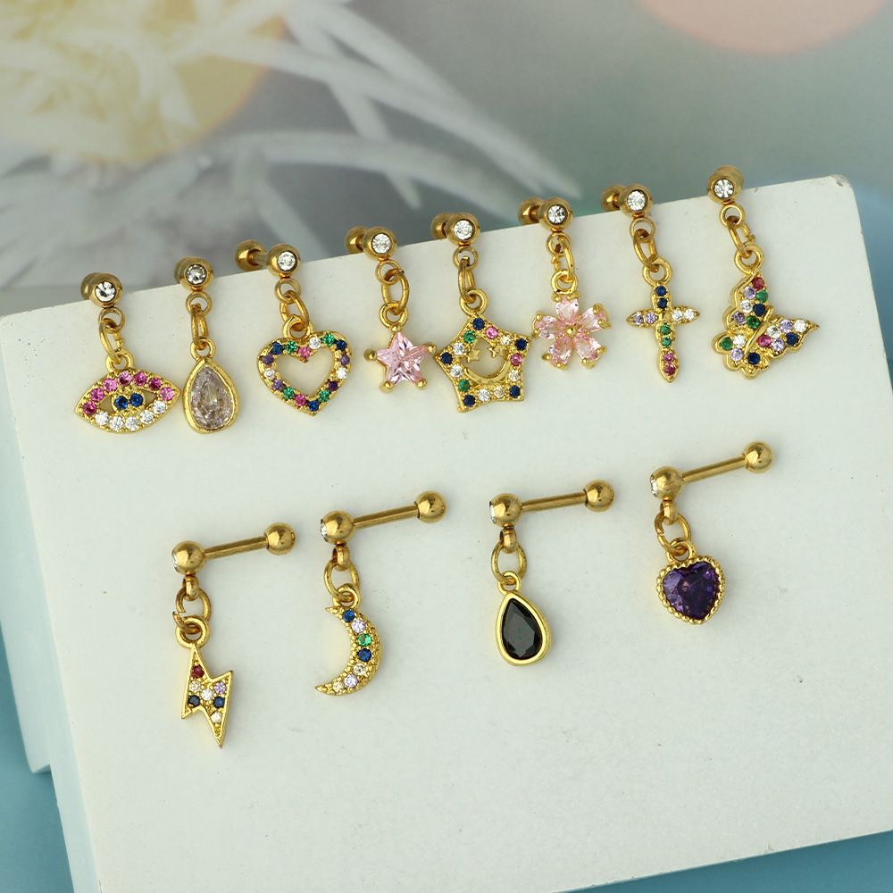 Holiday, Daily Occasion 1 Piece 316 Stainless Steel Zircon Ear Cartilage Rings & Studs Geometric Ear Cartilage Rings & Studs