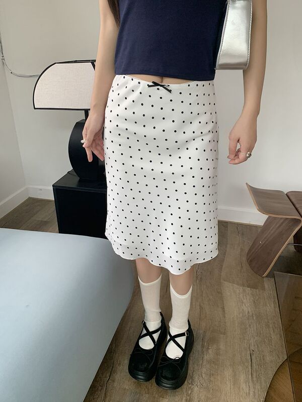 Little Fairy Ni Zi White A-Line Polka Dot High-Waisted Slimming Elegant Bodycon Skirt for Women, New 2025 Summer Style Little Fairy Ni Zi White A-Line Polka Dot High-Waisted Slimming Elegant Bodycon Skirt for Women, New 2025 Summer Style