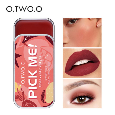 O.TWO.O口紅眼影腮紅3合1修容盤 單色胭脂膏自然裸妝提亮膚色9139