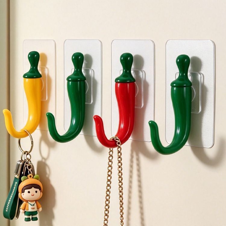 Creative No-Drill Hook in the Shape of a Pepper, Wall-Mounted Coat Hook for Entryway, Key Hook Creative No-Drill Hook in the Shape of a Pepper, Wall-Mounted Coat Hook for Entryway, Key Hook