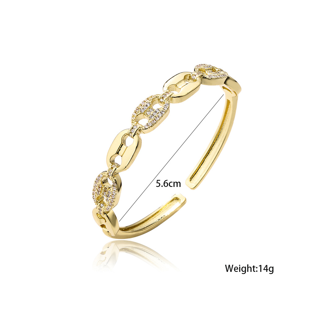 Mode Neues Produkt Verkupfertes 18 Karat Gold Mit Mikro-intarsien Zirkon Schwein Nase Armband display picture 1