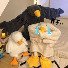 大白鹅睡衣沙雕搞怪情侣睡袍加厚长款珊瑚绒晨袍睡裙跨境批发真空