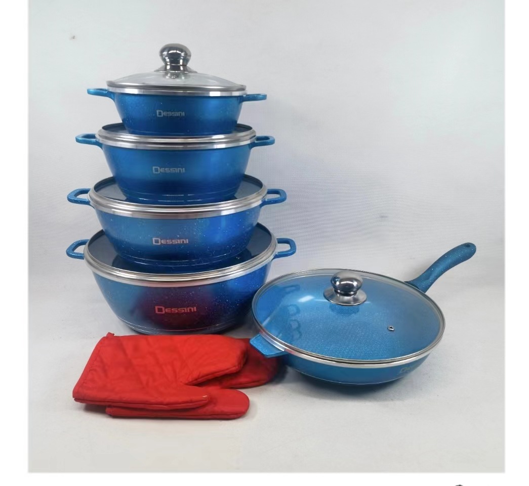 Olla antiadherente de aluminio Olla de sopa de arroz de trigo Olla de fundición a presión con tapa de vidrio coreana multifuncional Juego de ollas de cocina de 12 piezas