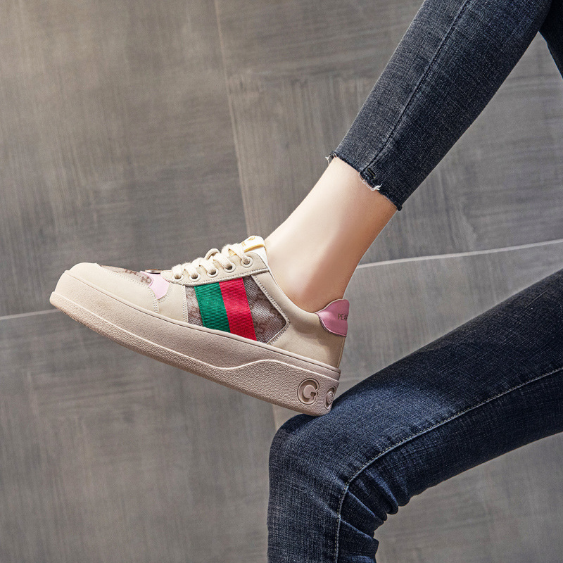 2023 Spring And Autumn New Leather Thick-soled Sneakers Women's Net red sponge cake dirty shoes European goods mesh women's shoes tide_voghion.com