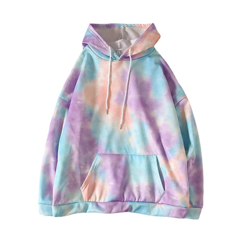 Women's Autumn/Winter tie-dye puffer hooded sweatshirt, warm, loose fit, large size, camouflage, versatile fashion top, trendy