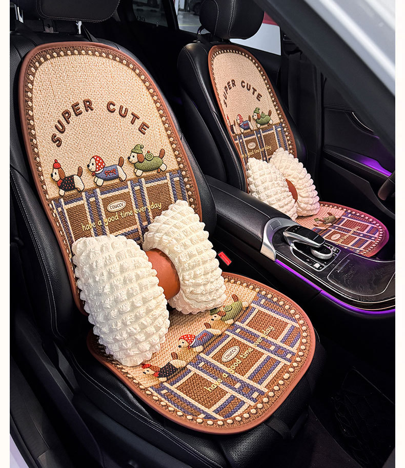 Linen Car Seat Cushion, Universal for All Seasons, High-End and Cute, Breathable Summer Cooling Pad for Women, Car Seat Cover Cushion