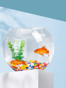 Office Small Fish Tank Thickeneded Transparent Glass Turtle Tank Living Room Home Desktop Round Mini Small Jinqinxuan