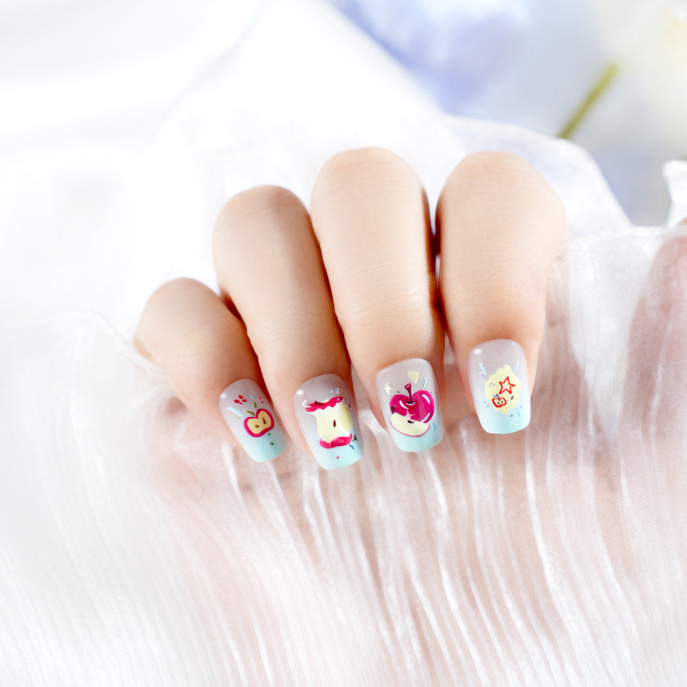 Cross-Border Popular Ins Style Cute Short Nail Manicure Patch Star Apple Pattern Whitening Manicure Patch Foreign Trade Wholesale
