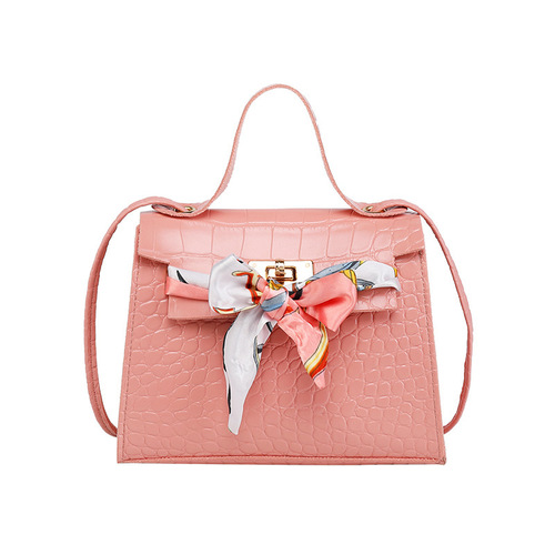 Stone-patterned mini bag with stylish silk scarf  
Women's shoulder/crossbody bag featuring a casual lock-and-buckle design