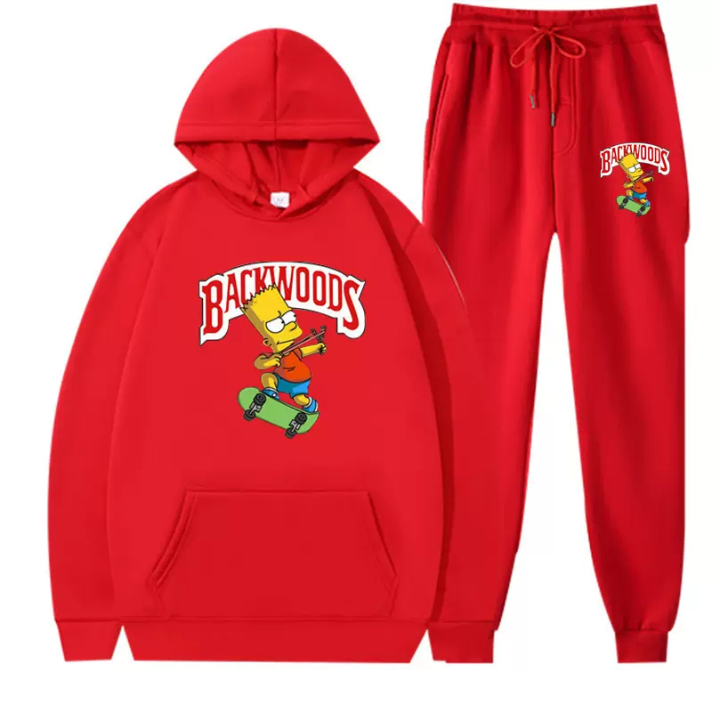 外贸秋冬男女士抓绒卫衣帽衫休闲套装Backwoods印花运动装两件套