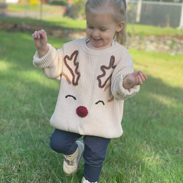 Вышитый вручную рождественский лосиный цвет детский свитер хлопчатобумажная вышивка рождественский подарок на день рождения