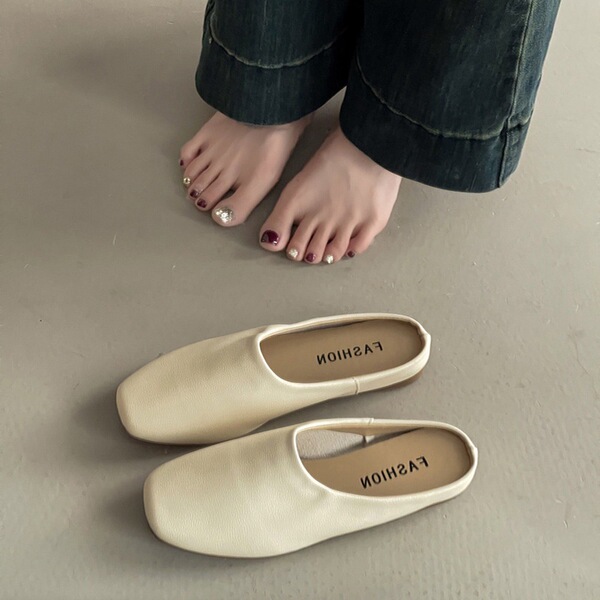 Retro summer women's slippers square toe