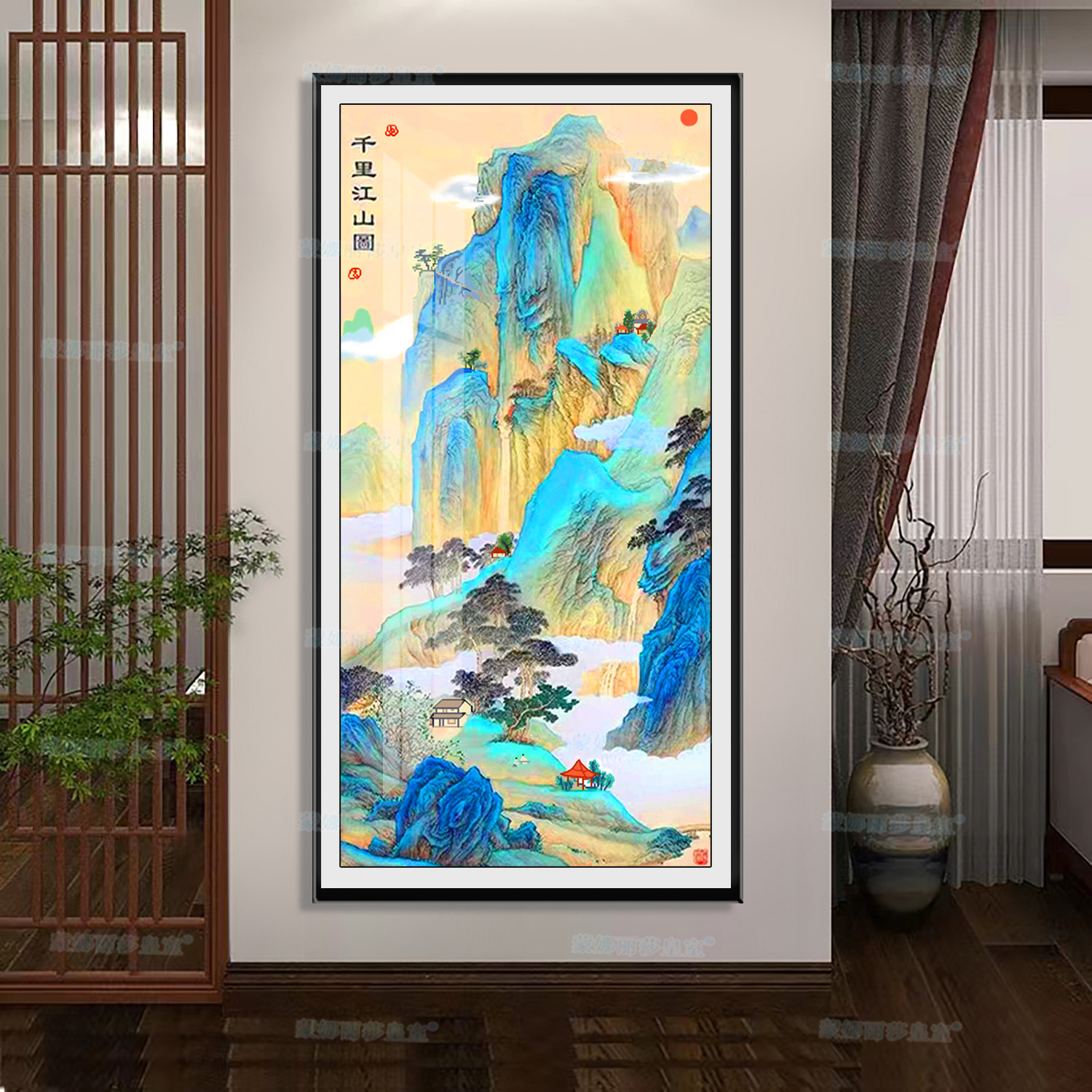 Productos genuinos Mona Lisa Royal punto de cruz Qianli Jiangshan versión vertical nueva sala entrada pintura decorativa bordado hecho a mano image 4