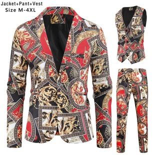 Foreign trade new one button plus size suit three-piece set 3D printed suit suit European and American style Christmas suit