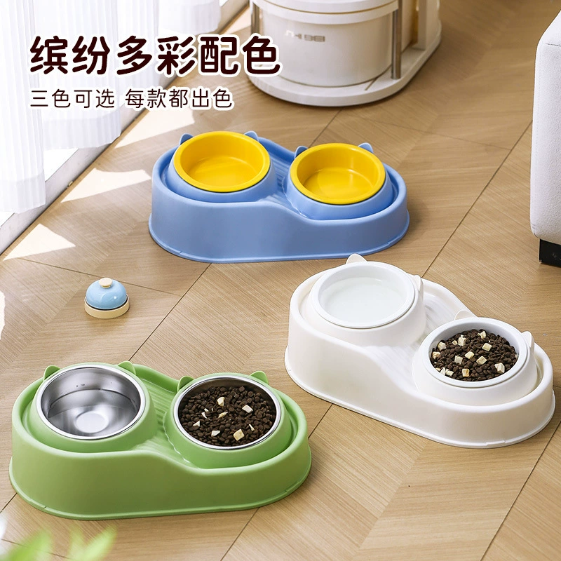 Керамическая двойная миска для кошек защищает шейный отдел позвоночника и предотвращает опрокидывание миски для корма для собак с высокими ножками и наклонным горлышком, поилка для кошек из нержавеющей стали, миска для домашних животных