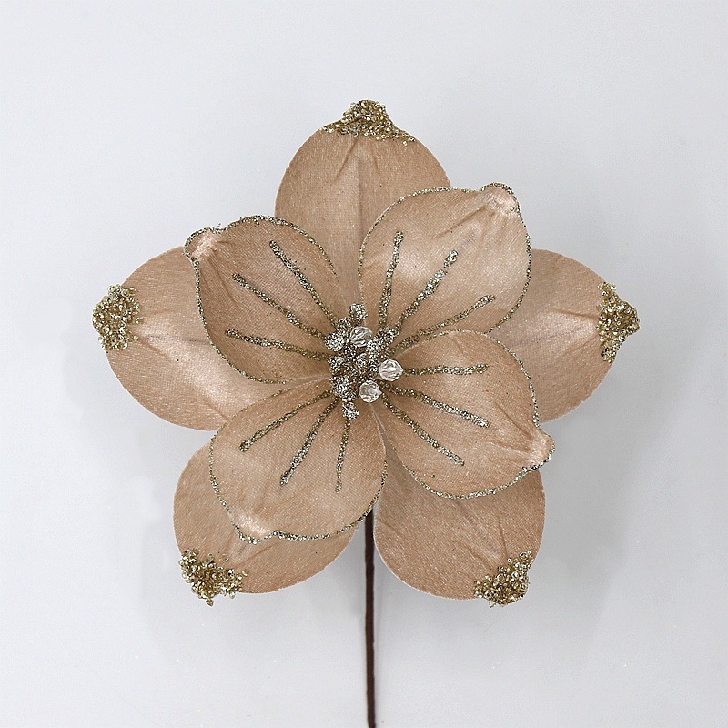 圣诞花假花仿真玉兰花23CM圣诞节装饰品圣诞树装饰家居摆件绒布花|undefined
