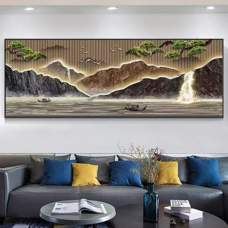 办公室横板壁画背有靠山挂画现代客厅沙发装饰画新中式茶室山水画|undefined