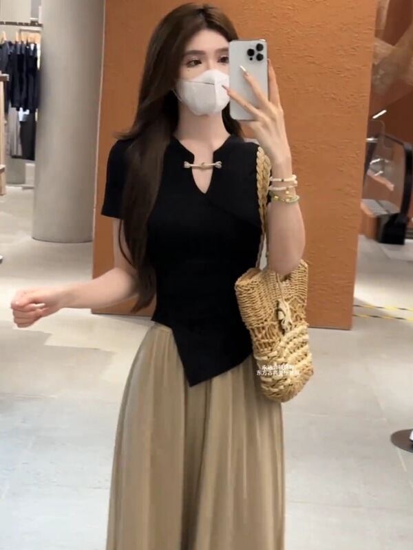 ファットmm 100kg 大きいサイズの婦人服夏新中国風トップワイドレッグパンツツーピースセット気質女神スーツ|undefined