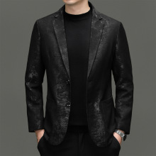 2025秋冬真皮西装羊皮夹克修身印花小西服商务高品质海宁皮衣外套