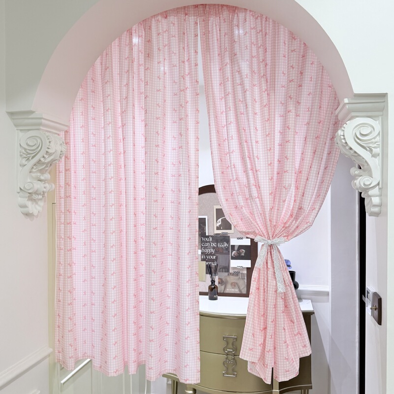 Ins-Style Bowknot Curtains, Door Curtains, Girly Dormitory Decorative Curtains, No-Drill Half Curtains, Window Coverings, Bay Window Curtains