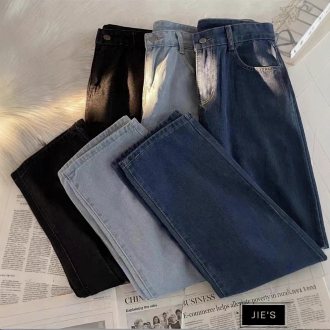Men's Vintage-Inspired Washed Jeans Streetwear Straight-Leg Pants Drawstring Waist Lightweight Distressed Finish S-5XL_mkmklike.com