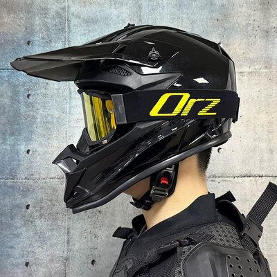 Full-Face Helmet for Men and Women | Motosiklet kaskı (dəbilqə) - bright-black-with-orz-black-frame-gold-mirror-comes-with-gloves-and-mask-s