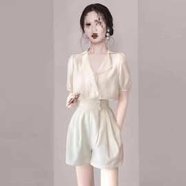 洋气减龄小个子休闲短裤套装2025夏季新款小众设计显瘦女装两件套