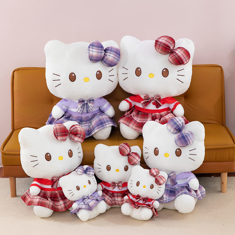 jk スカート kt 猫ぬいぐるみかわいい漫画チェック柄スカートハローキティ人形ハローキティ枕|undefined