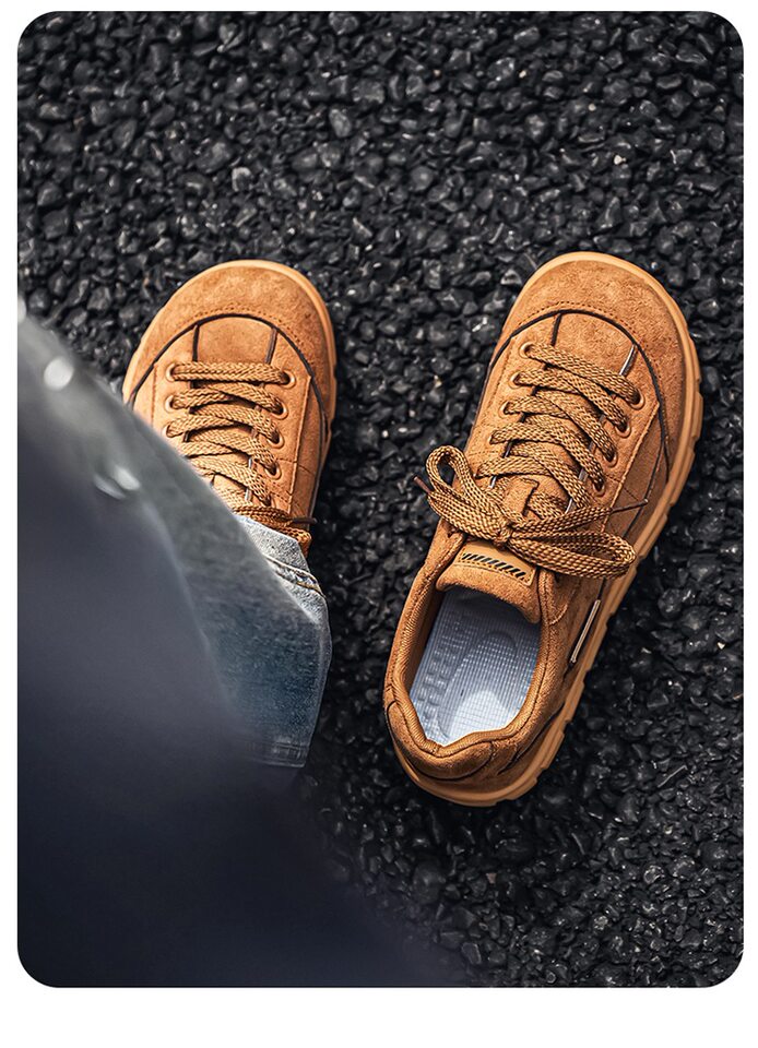 Giày sneaker nam cổ thấp form rộng mũi tròn, đế dày 3 cm, phong cách retro, cỡ lớn — 5018 Kaki, 5018 màu lạc đà, 5018 màu đen chi tiết 7